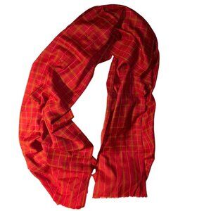 Red Wool Plaid WOOL NEW NWT stunning scarf shawl wrap